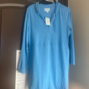 Caya Costa blue hoodie tunic with 1/2 zip. L